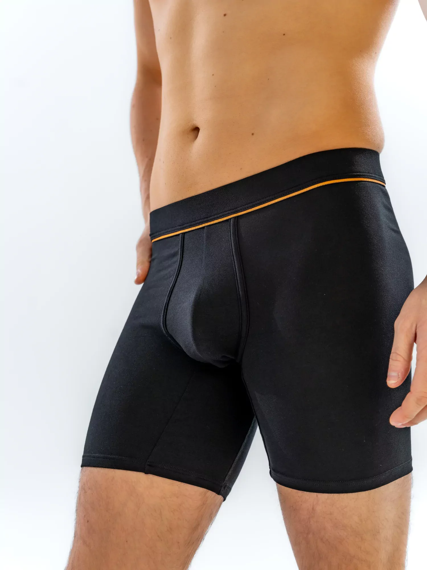 Close-up of the 6" Fabric-Wrapped Boxer Brief in black, front view