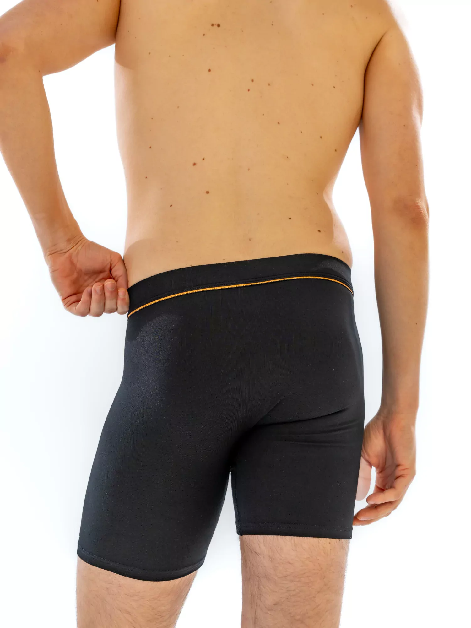 Close-up of the 6" Fabric-Wrapped Boxer Brief in black, back view